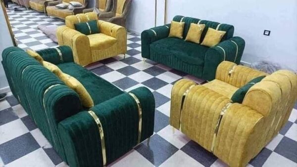 Majestic Emerald & Gold Velvet Sofa Set